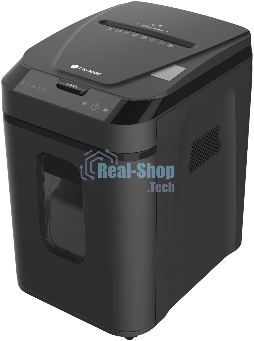 Шредер ГЕЛЕОС АП40-4, DIN P-4 (4 ур-нь секр.), фрагмент 3,9х12мм, АВТОПОДАЧА 170 лист (70г/м2), пл.карты/скрепки/скобы, 37 литров