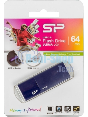 Флешка USB 64Gb, Silicon Power Ultima U05, USB 2.0, синий