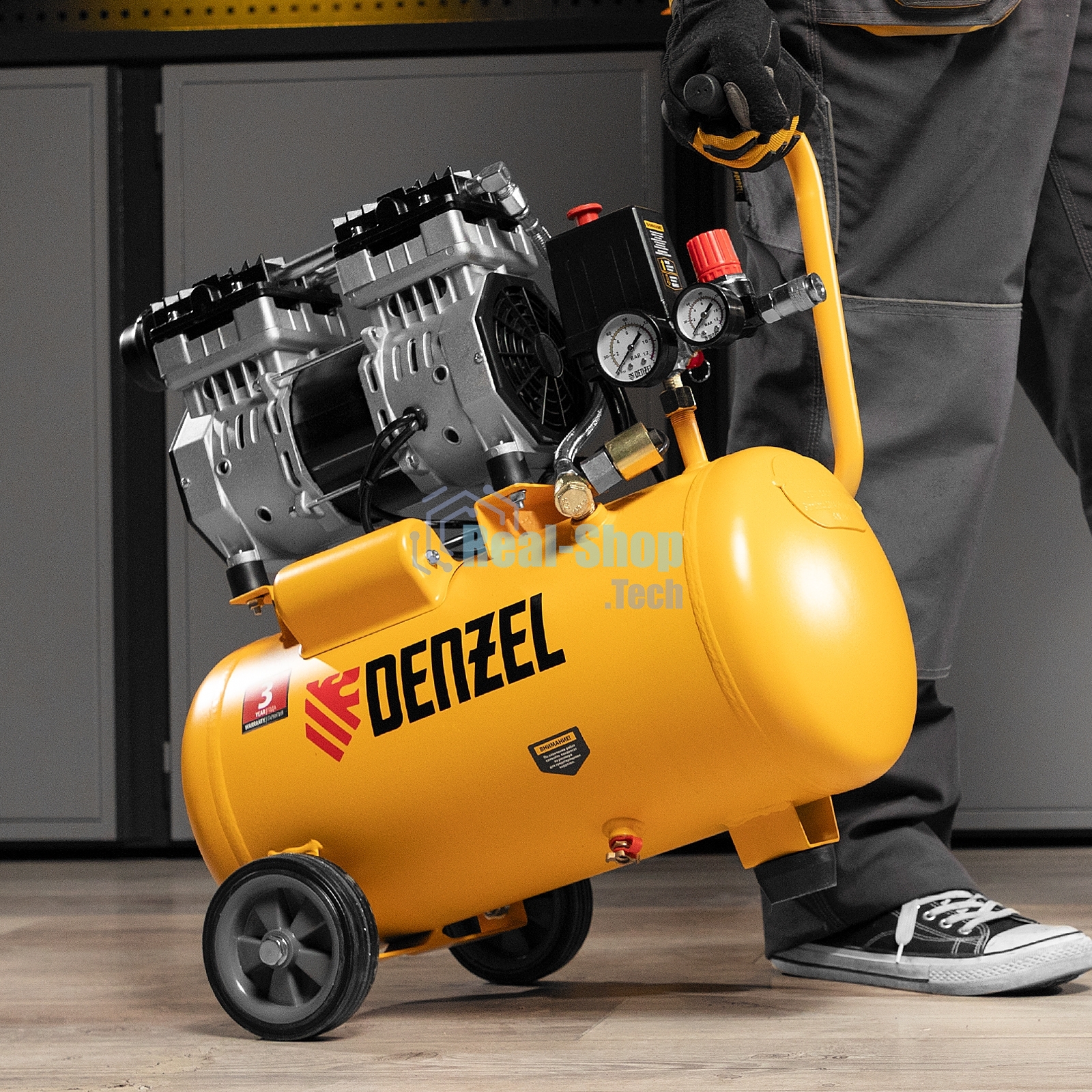 Компрессор Denzel DLS950/24 безмаслянный малошумный 950 Вт, 165 л/мин,ресивер 24 л