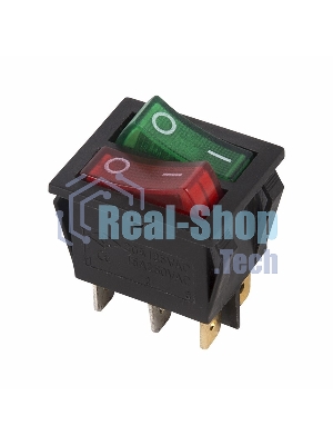 Выключатель клавишный Rexant 250V 15А (6с) ON-OFF красный/зеленый с подсветкой двойной