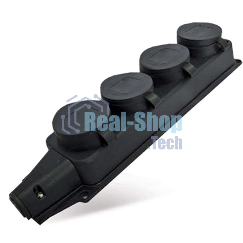 Розетка четырехместная настенная с заглушками c заземлением каучук 16А 250В IP44 (1029)