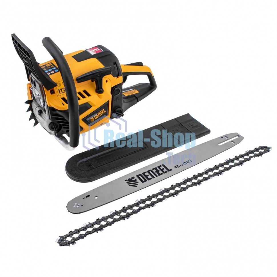 Пила цепная бензиновая Denzel DS-5218, шина 45 см, 52см3, 3 л.с., шаг 0,325, паз 1,5 мм, 72 зв
