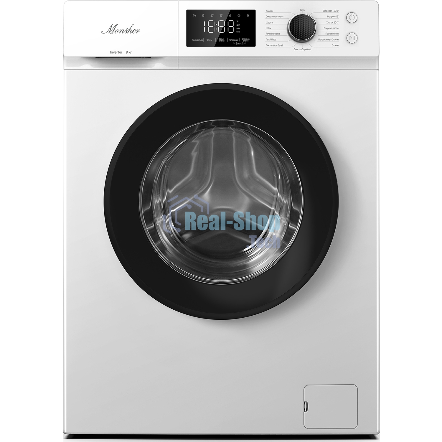 Стиральная машина MONSHER MWM 500 Blanc белая, загрузка фронтальная 9кг, 1200 об/мин., класс: A+++