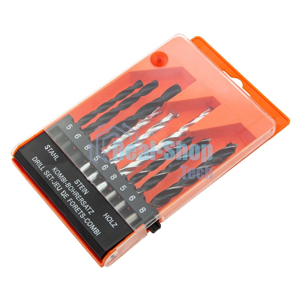 Набор сверл Sparta по бетону 5-6-8 мм, металлу 5-6-8 мм, дереву 5-6-8 мм, 9 шт. цилин. хвостовик