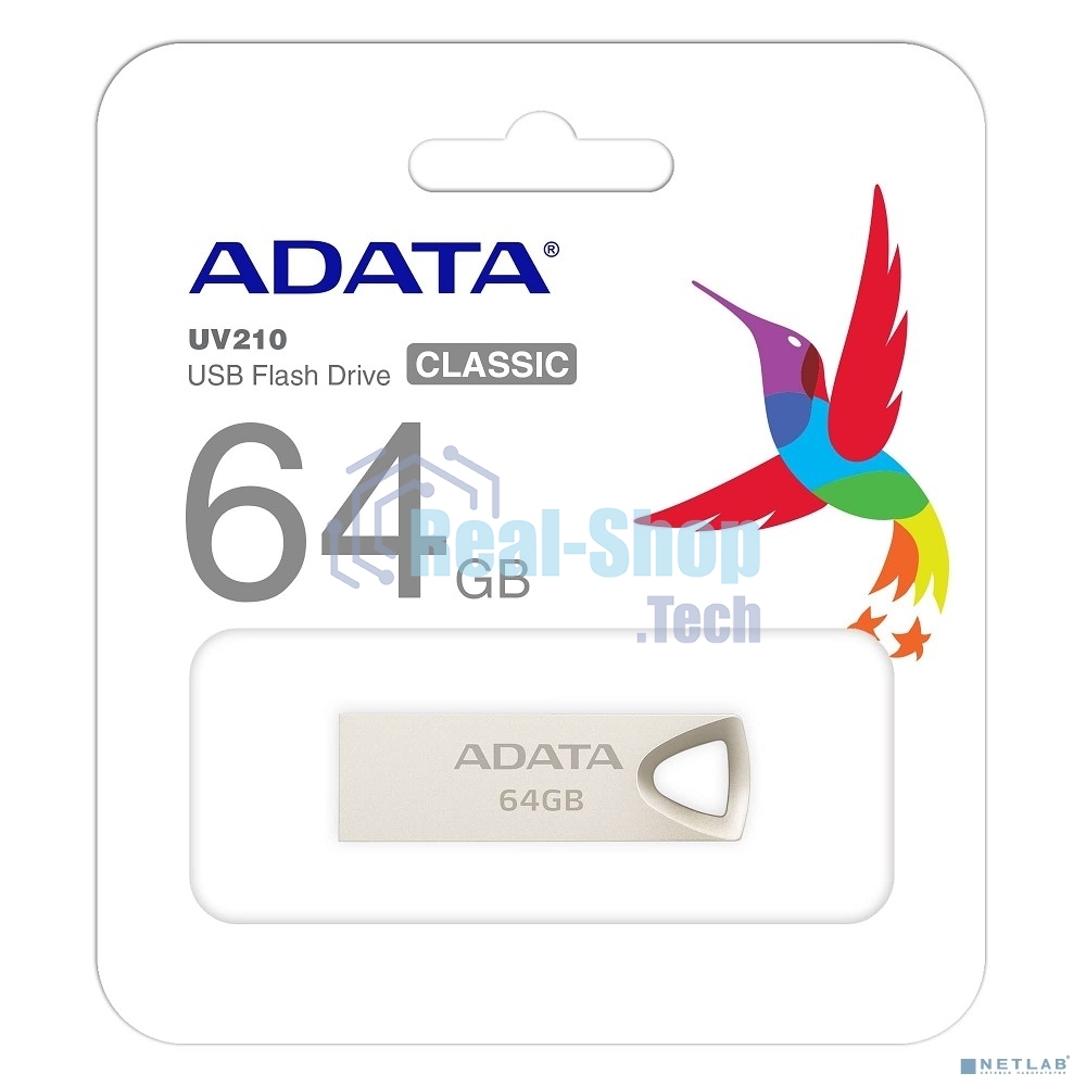 Флешка USB ADATA UV210 (AUV210-64G-RGD), 64Gb, USB 2.0, R/W 15/5, серебро