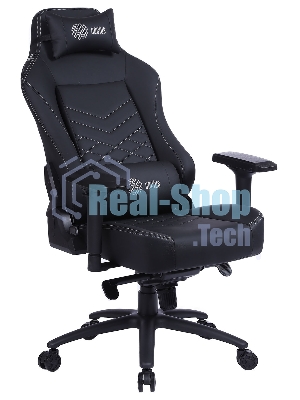 Кресло Cactus CS-CHR-0112BL-M черный, экокожа, 120 кг, подголовник, регулируемые подлокотники, механизм качания