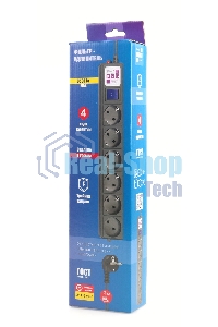 Фильтр-удлинитель PC 3 м 6 р, черный 16А, SPG6-B1