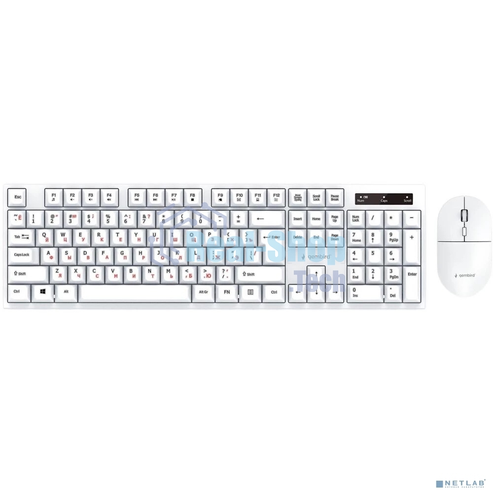 Комплект беспроводной клавиатура+мышь Gembird KBS-6000-W, 104кл+4кн, 12Fn, 800-1600 DPI, радиоканал, белый