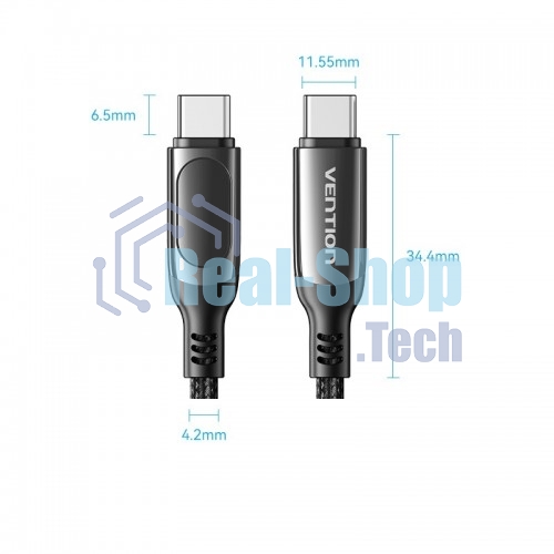 Кабель Vention USB 2.0 CM/CM с LED дисплеем - 1.2м. черный 5А PD100W, шт.