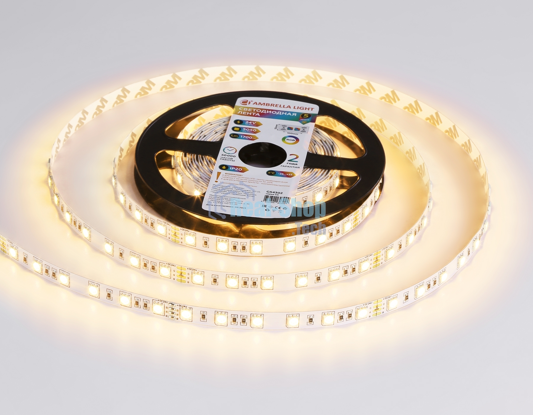 Светодиодная лента Ambrella light GS4302 5050 60Led/ 14.4W m/ 24V IP20 RGB/ 5000*10*1.87mm (4 конт.)