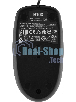 Мышь проводная Logitech B100 черный, 1000 dpi, USB, кнопки - 3