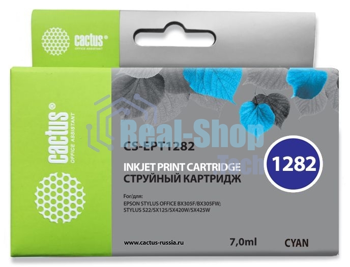 Картридж струйный Cactus CS-EPT1282 (T1282) голубой (7 мл) для Epson Stylus S22/S125/SX420/SX425/Office BX305
