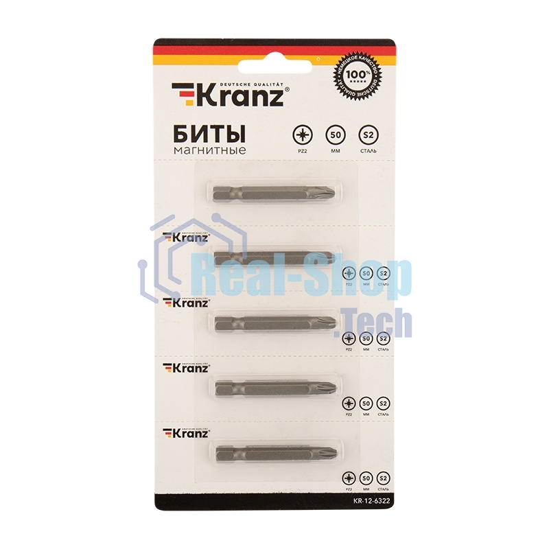 Бита Kranz PZ 2x50 мм для шуруповерта сталь S2 5 шт. (лента)