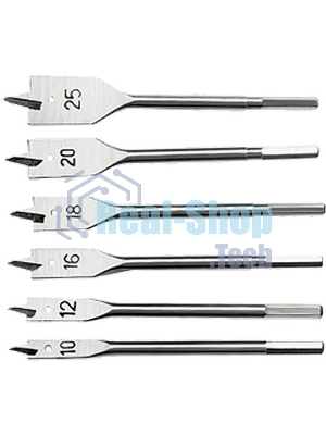 Набор сверл перовых по дереву Sparta 10-12-16-18-20-25 мм, 6 шт. 6-гранный хвостовик