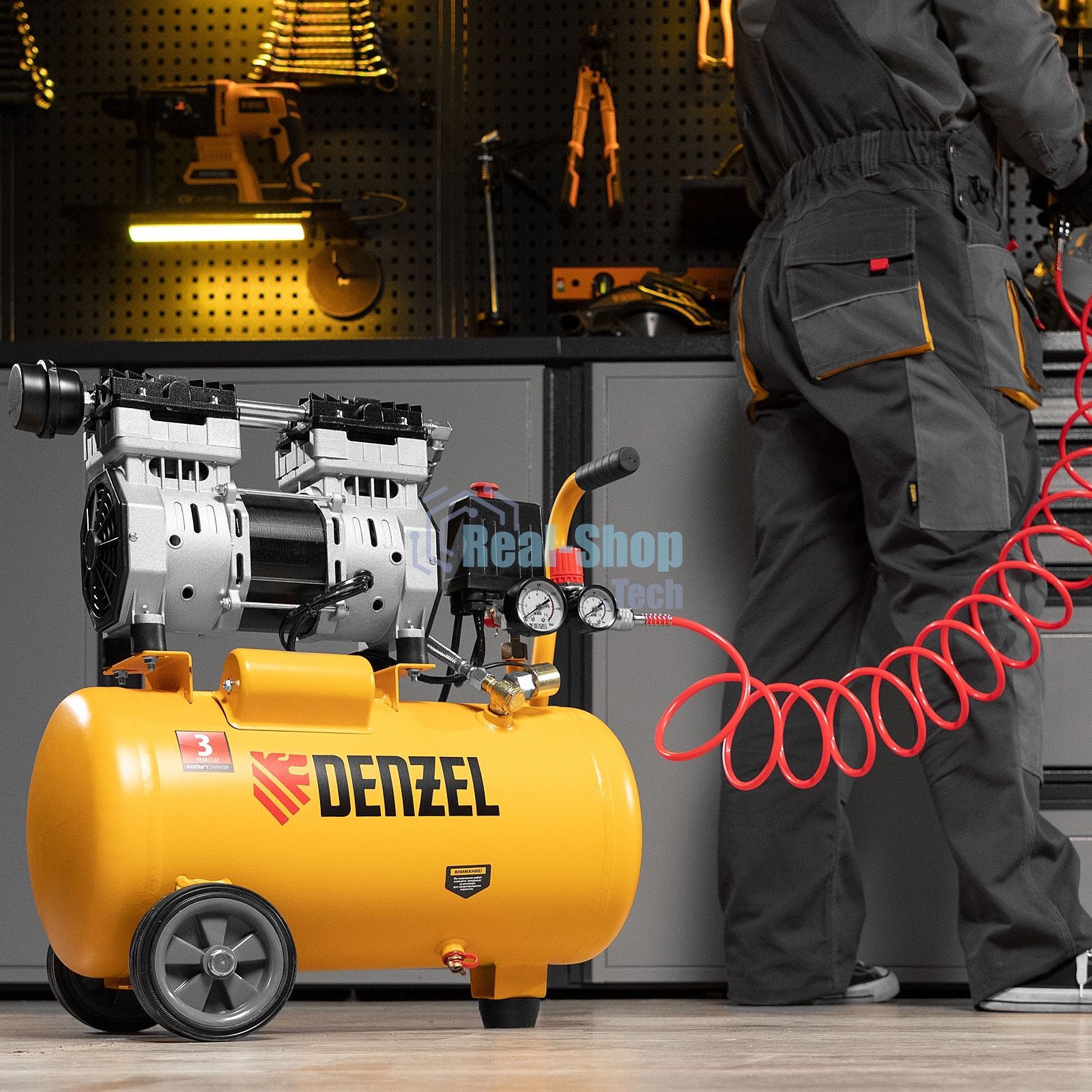 Компрессор Denzel DLS950/24 безмаслянный малошумный 950 Вт, 165 л/мин,ресивер 24 л