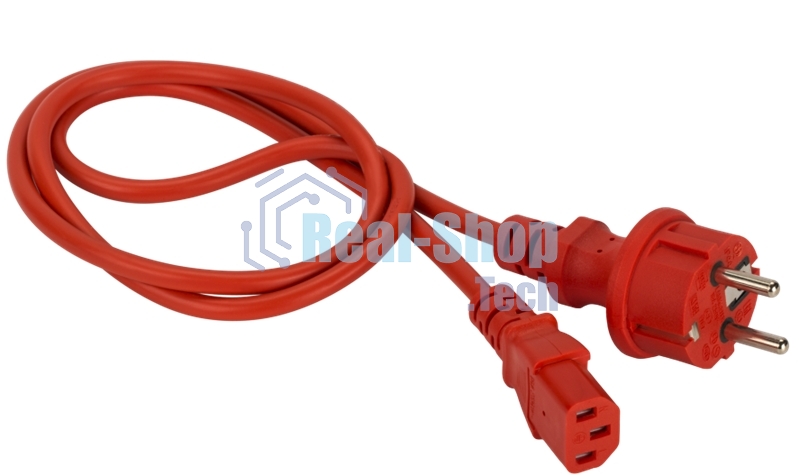 Шнур питания Lanmaster C13-Schuko прямая, 3х0.75, 220В, 10А, красный, 1 метр