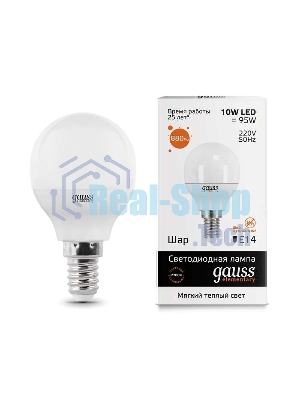 Лампа светодиодная LED Gauss 10Вт E14 220В 2700К Elementary шар 53110