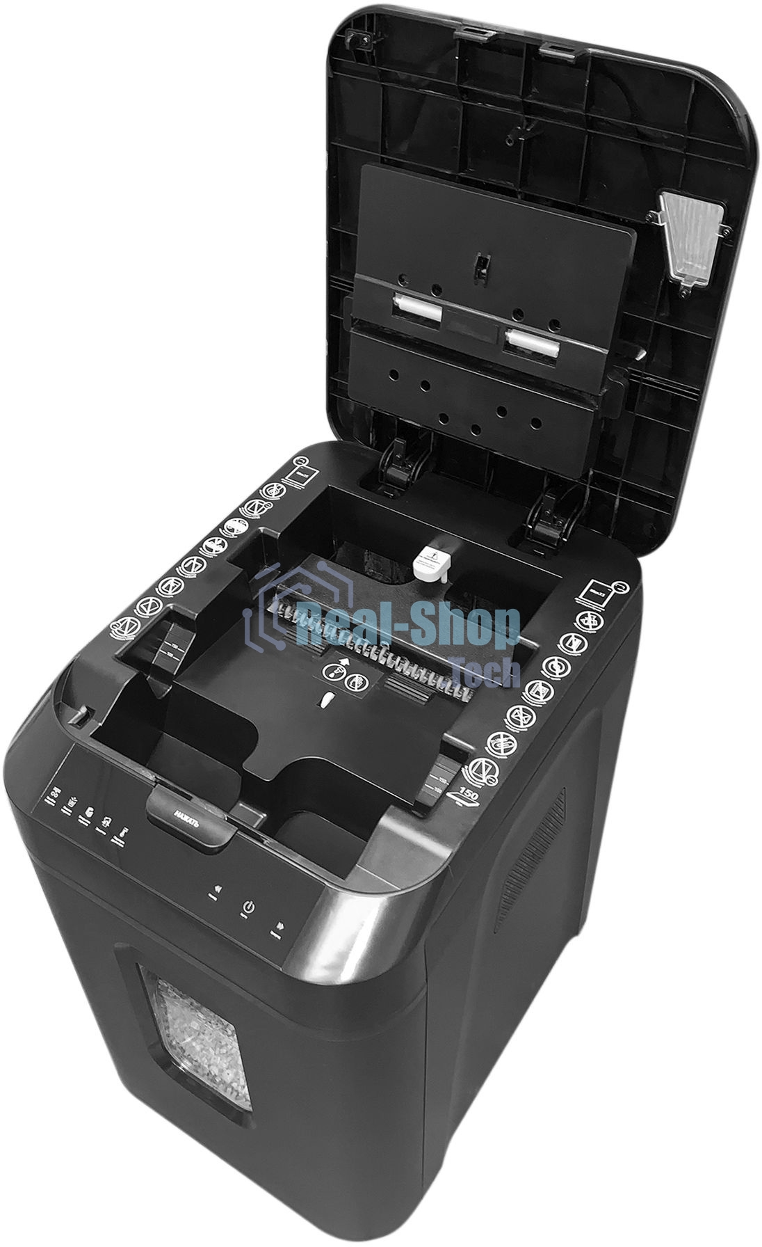 Шредер ГЕЛЕОС АП40-4, DIN P-4 (4 ур-нь секр.), фрагмент 3,9х12мм, АВТОПОДАЧА 170 лист (70г/м2), пл.карты/скрепки/скобы, 37 литров