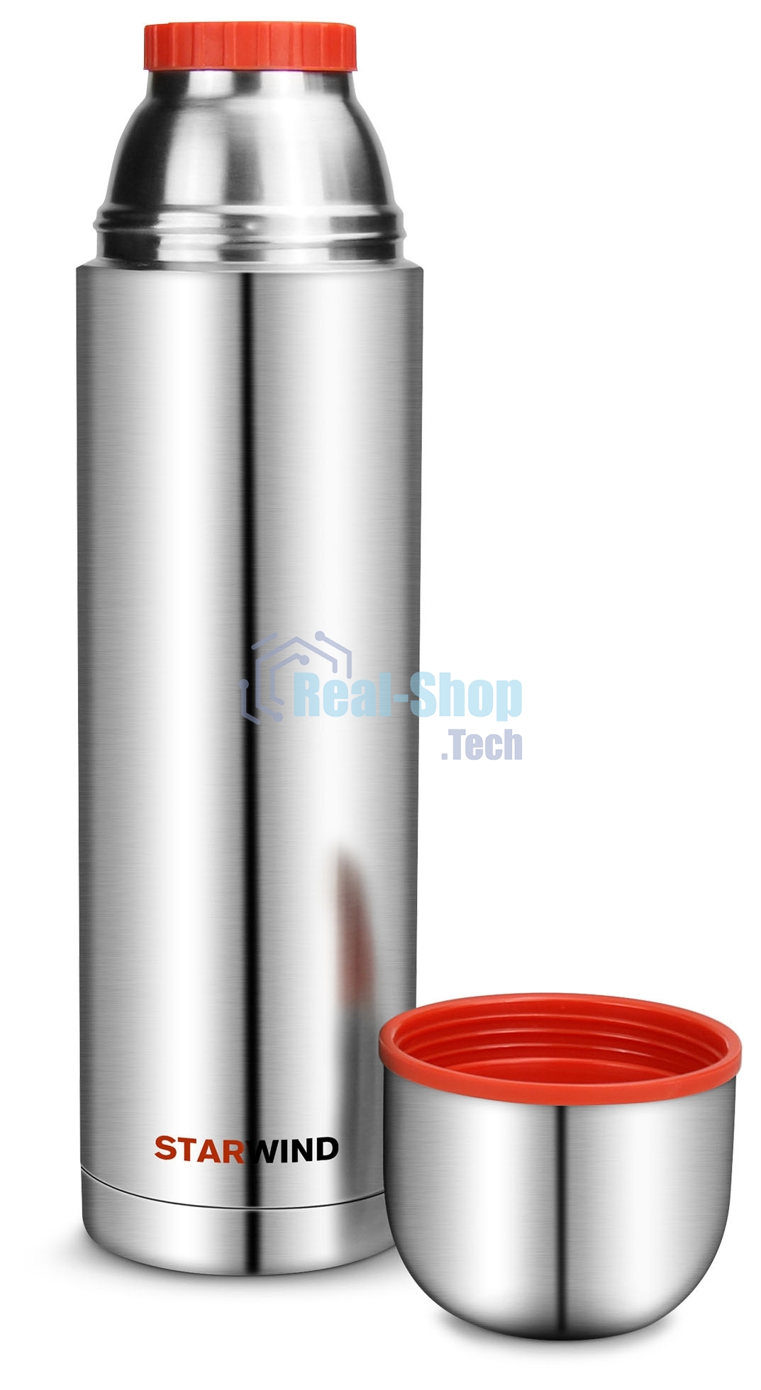 Термос Starwind 20-1200 1.2 л, серебристый/красный, картонная коробка