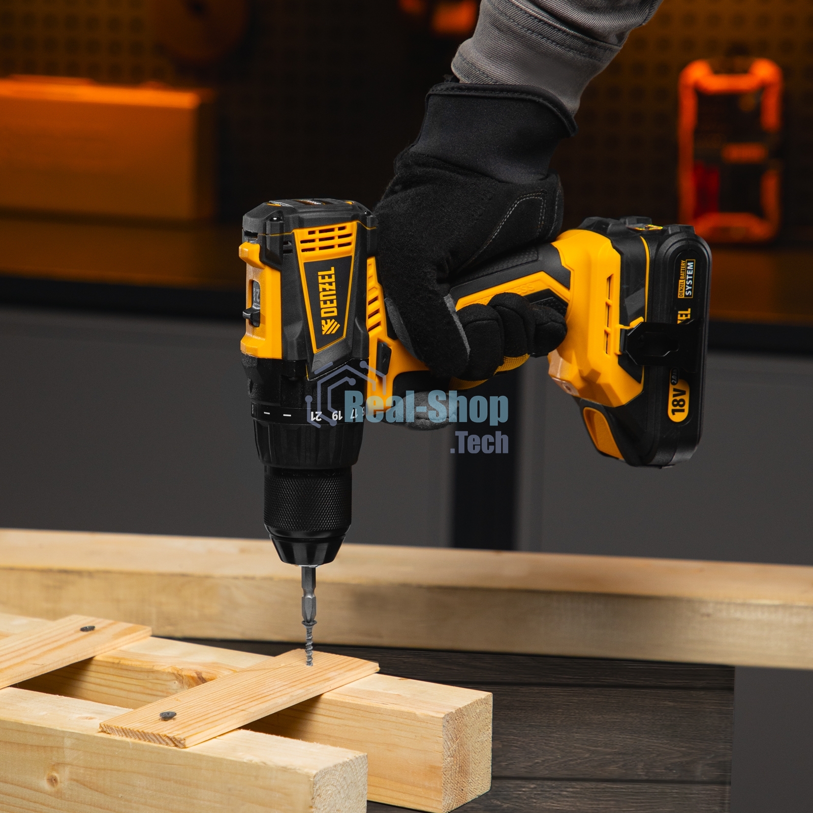 Дрель-шуруповерт аккумуляторная Denzel BLDL-IB-18-0, 18В, Без АКБ и ЗУ