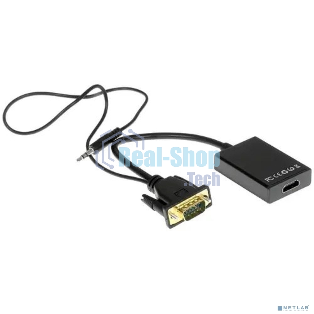 Переходник VGA (M)-HDMI (F) Cablexpert A-VGA-HDMI-01, 19M/15F, 15 см, аудиовыход Jack 3,5 (M), питание от USB