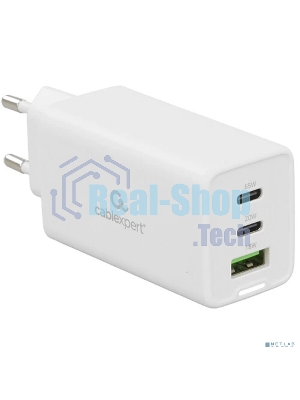 Зарядное устройство Cablexpert MP3A-PC-65, 65Вт GaN, 3,25A, QC4.0/PD, 2xType-C, 1xUSB, белый, коробка