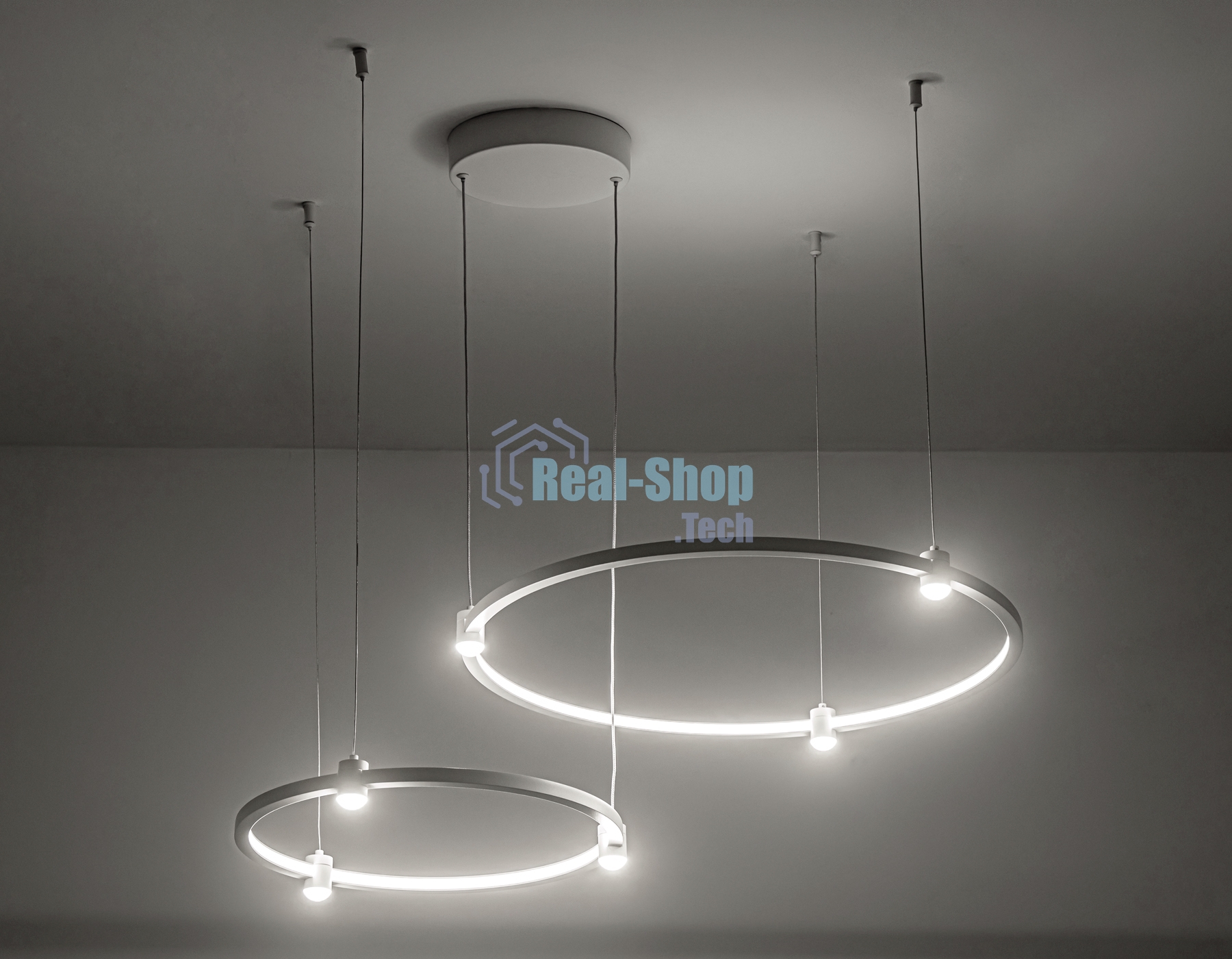 Подвесной светодиодный светильник Ambrella light FL5521/2+6 WH белый 45W 3000K/4200K/6400K D600/400*1300 (без ПДУ)