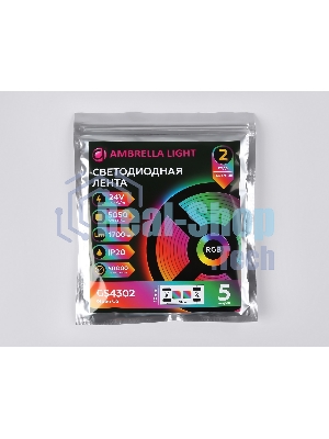 Светодиодная лента Ambrella light GS4302 5050 60Led/ 14.4W m/ 24V IP20 RGB/ 5000*10*1.87mm (4 конт.)