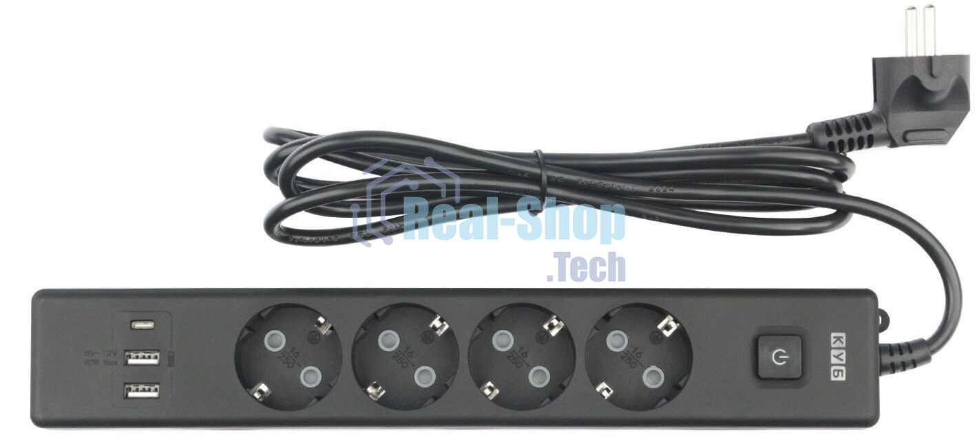 Бытовой удлинитель PowerCube, 4 р с/з вык.,3USB, 3500 Вт, 16А, 1.9 м, 3x1,0 черный PC-7B-2M