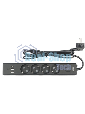 Бытовой удлинитель PowerCube, 4 р с/з вык.,3USB, 3500 Вт, 16А, 1.9 м, 3x1,0 черный PC-7B-2M