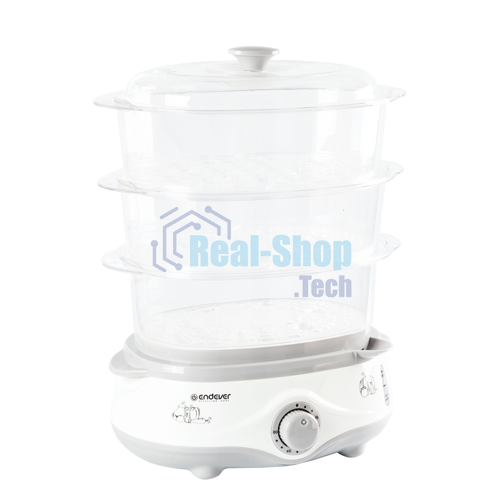 Пароварка электрическая Endever Vita-170, белый/серый, мощность 1000 Вт, объем 11 л