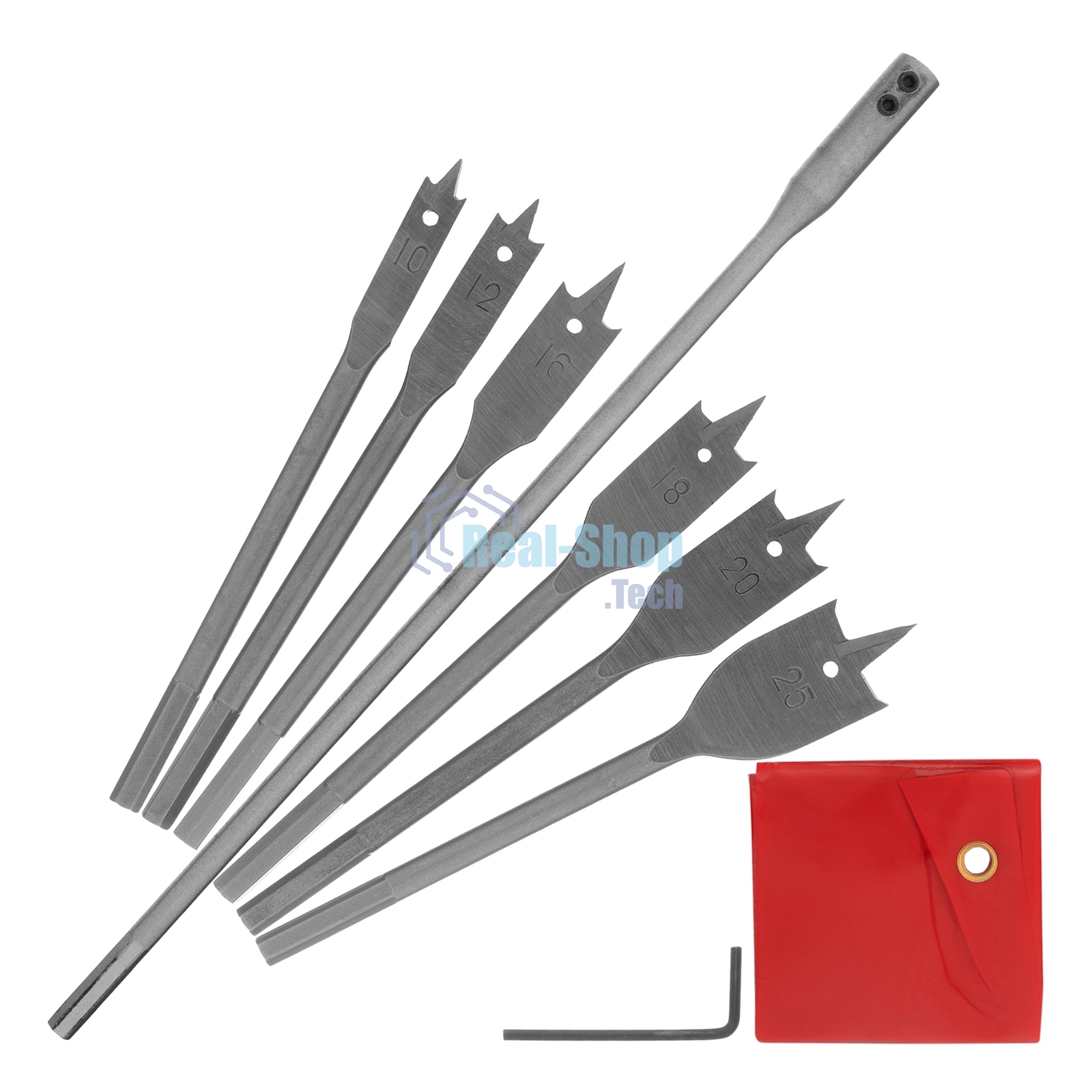 Набор сверл Matrix перовых по дереву, 10-12-16-18-20-25 мм, 6 шт., удлинитель 300 мм 6-гран. хвост.