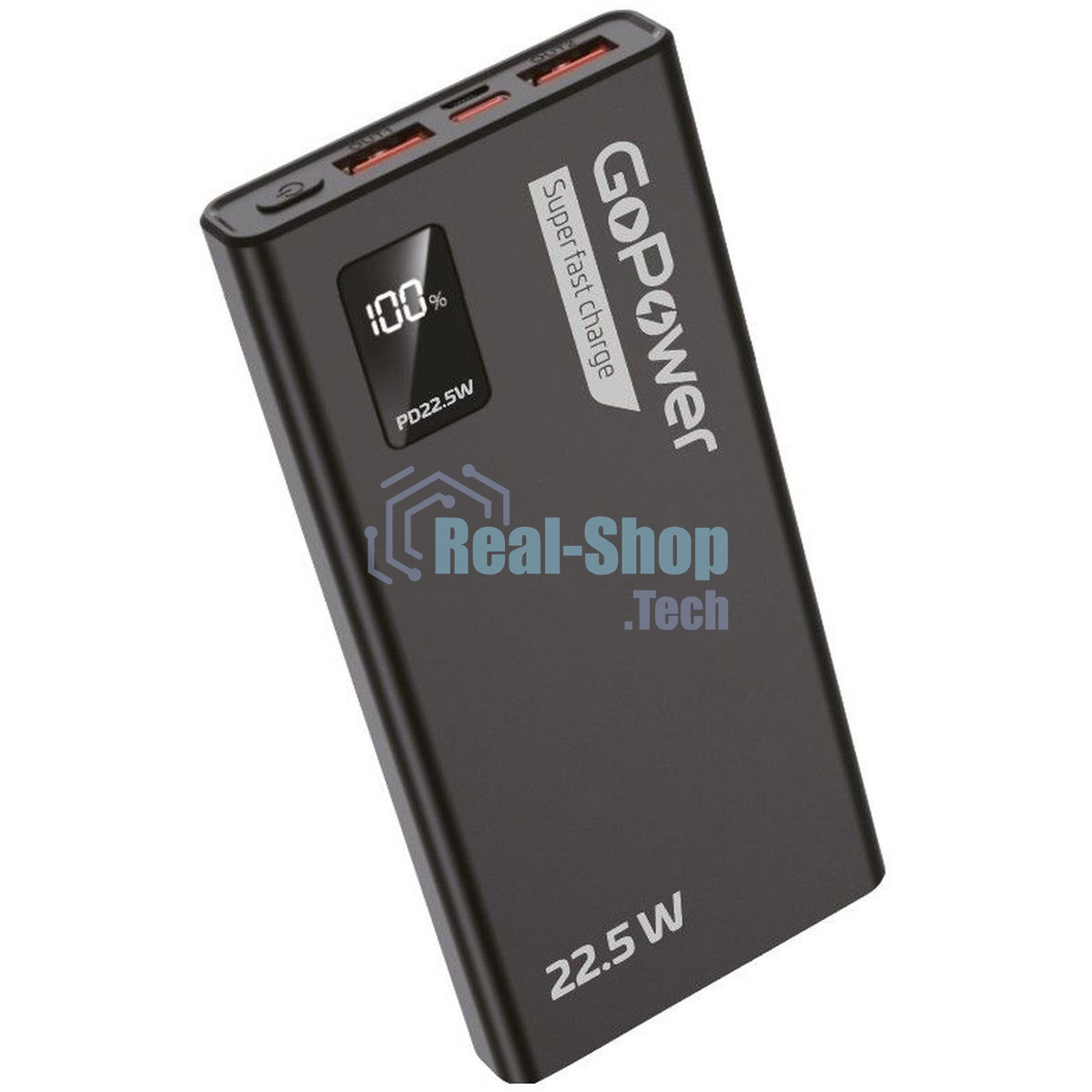 Портативный аккумулятор GoPower PB03-10 10000mAh 3.0A 22.5W 2USB/Type-C черный (1/50)