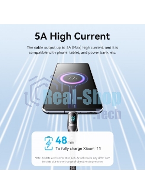 Кабель Vention USB 2.0 CM/CM с LED дисплеем - 1.2м. черный 5А PD100W, шт.