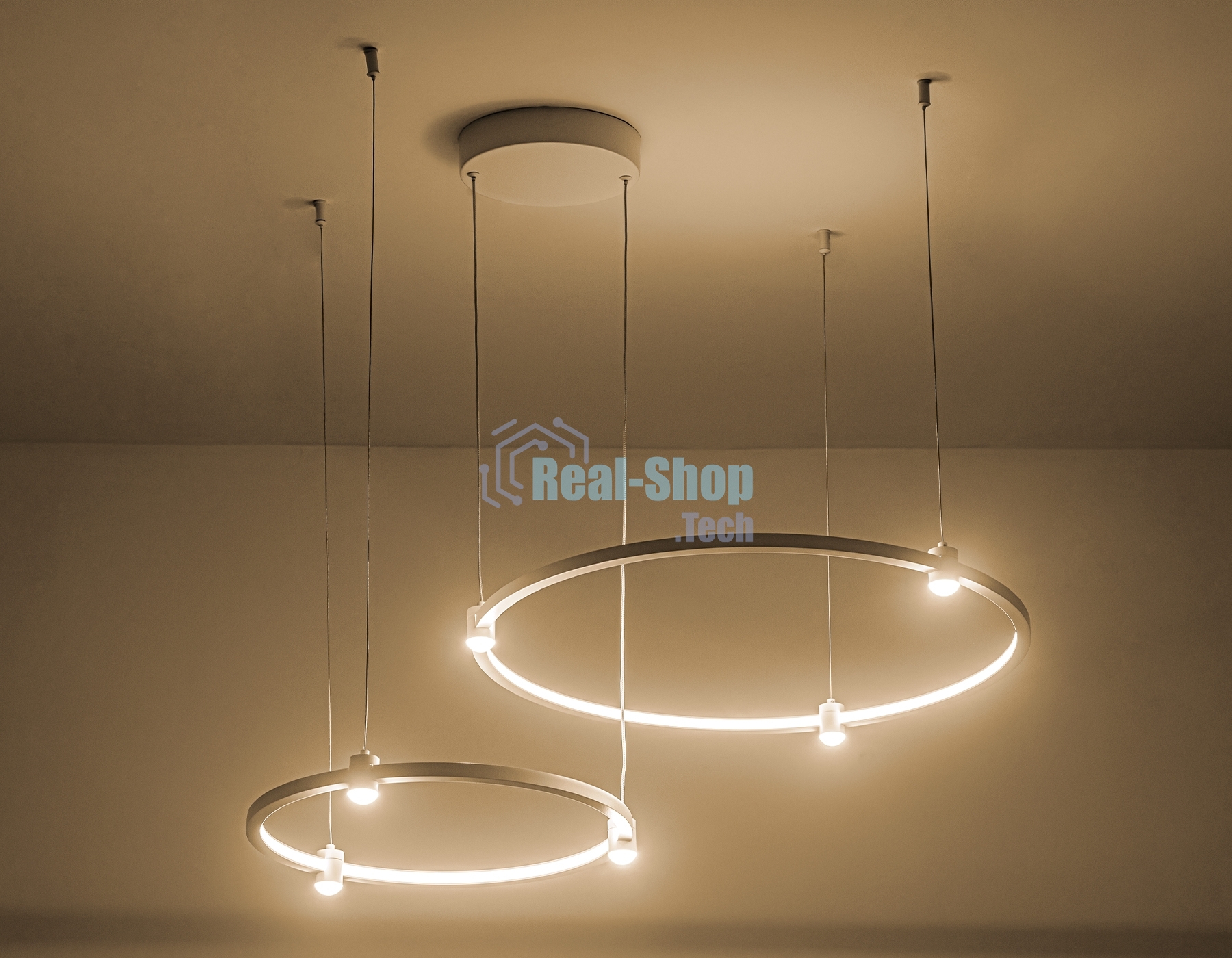 Подвесной светодиодный светильник Ambrella light FL5521/2+6 WH белый 45W 3000K/4200K/6400K D600/400*1300 (без ПДУ)