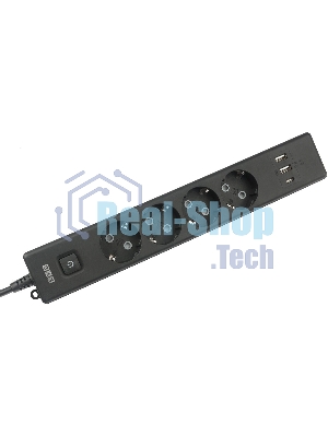 Бытовой удлинитель PowerCube, 4 р с/з вык.,3USB, 3500 Вт, 16А, 1.9 м, 3x1,0 черный PC-7B-2M