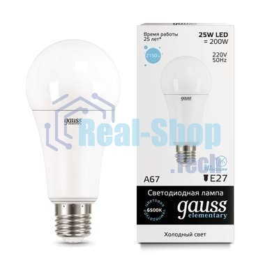 Лампа светодиодная Gauss LED Elementary A67 25W E27 2150lm 6500K 1/10/50 0