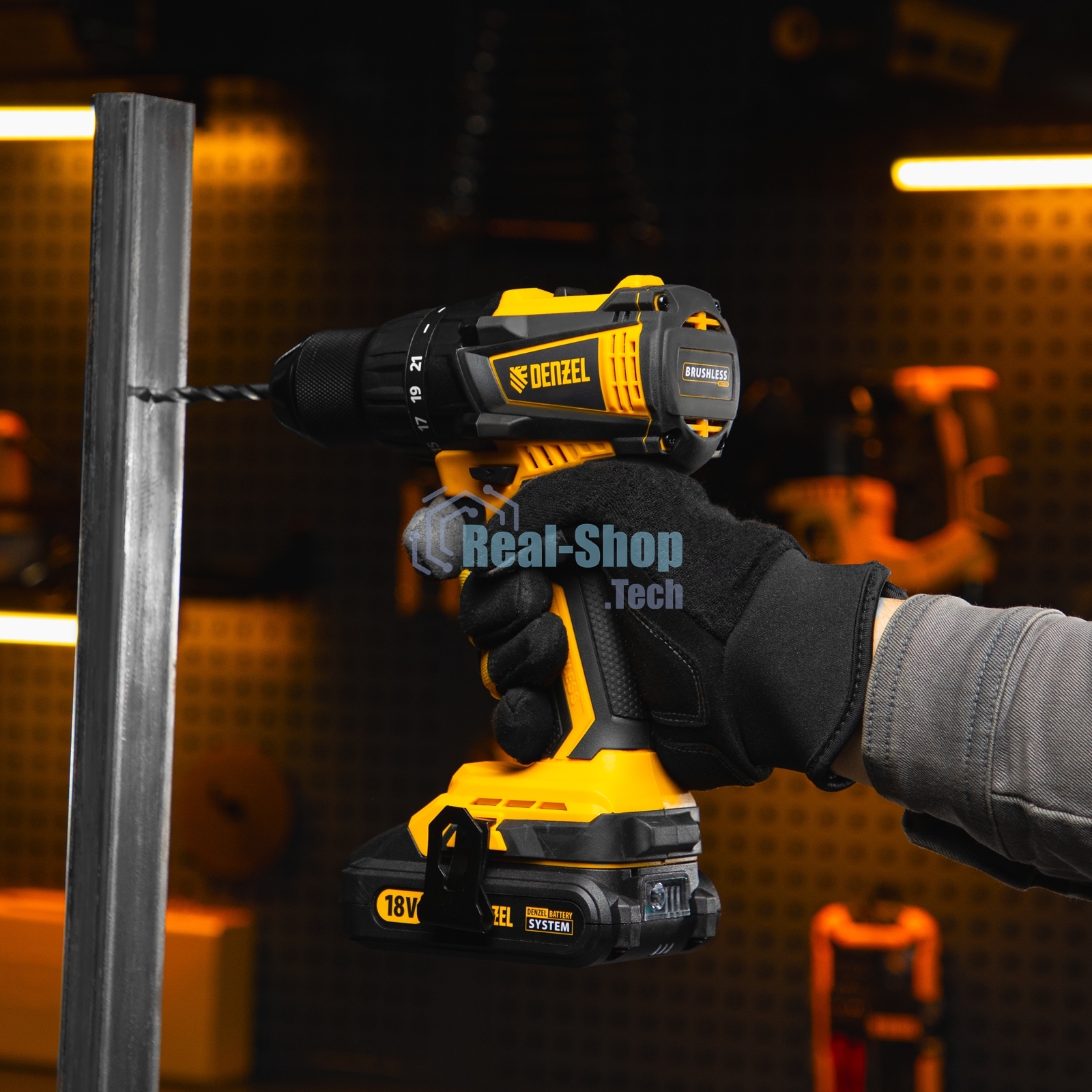 Дрель-шуруповерт аккумуляторная Denzel BLDL-IB-18-0, 18В, Без АКБ и ЗУ