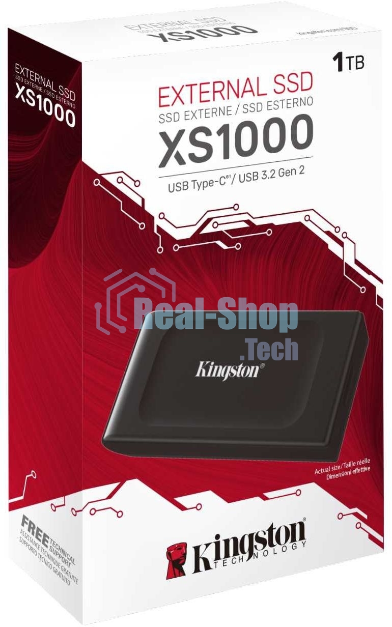 Внешний SSD Kingston XS1000, 1Tb, USB Type-C 3.1, R/W 1050 МБ/с/ 1000 МБ/с черный