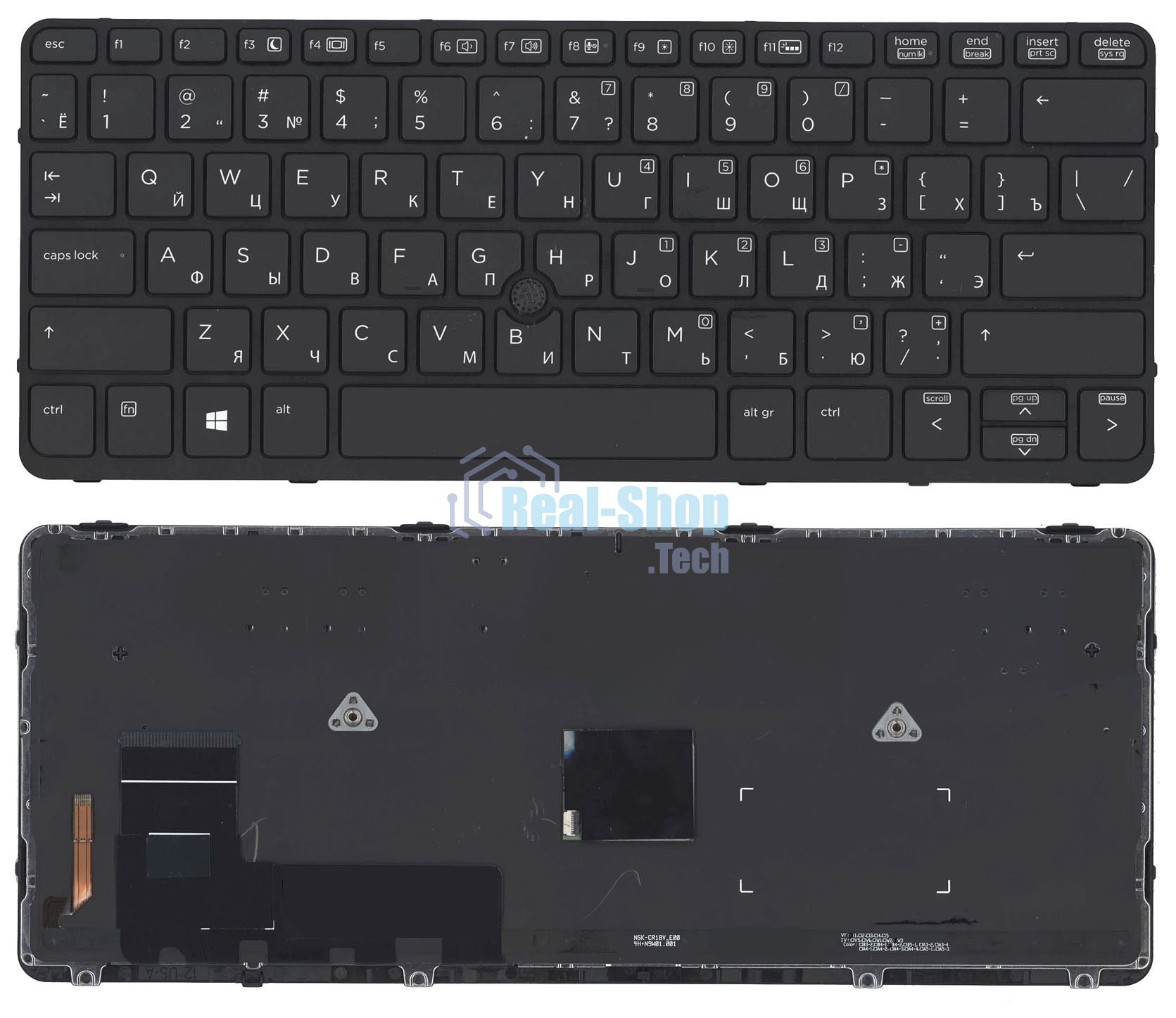 Клавиатура для ноутбука HP EliteBook 720 G1 820 G1 черная с черной рамкой, указателем и подсветкой