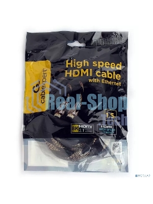 Кабель Cablexpert HDMI CCP-HDMI8К-1.5M, 19M/19M, v2.1, 8К, медь, позол.разъемы, экран, оплетка, 1.5м, черный, пакет
