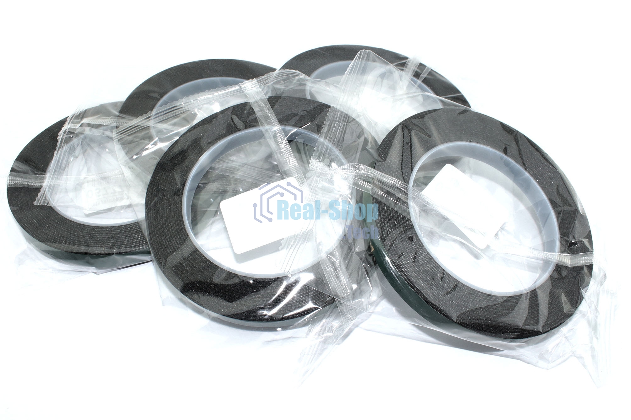 Скотч двусторонний черный вспененный с зеленой защитной лентой толщина 1мм ширина 10мм 5м 5 шт