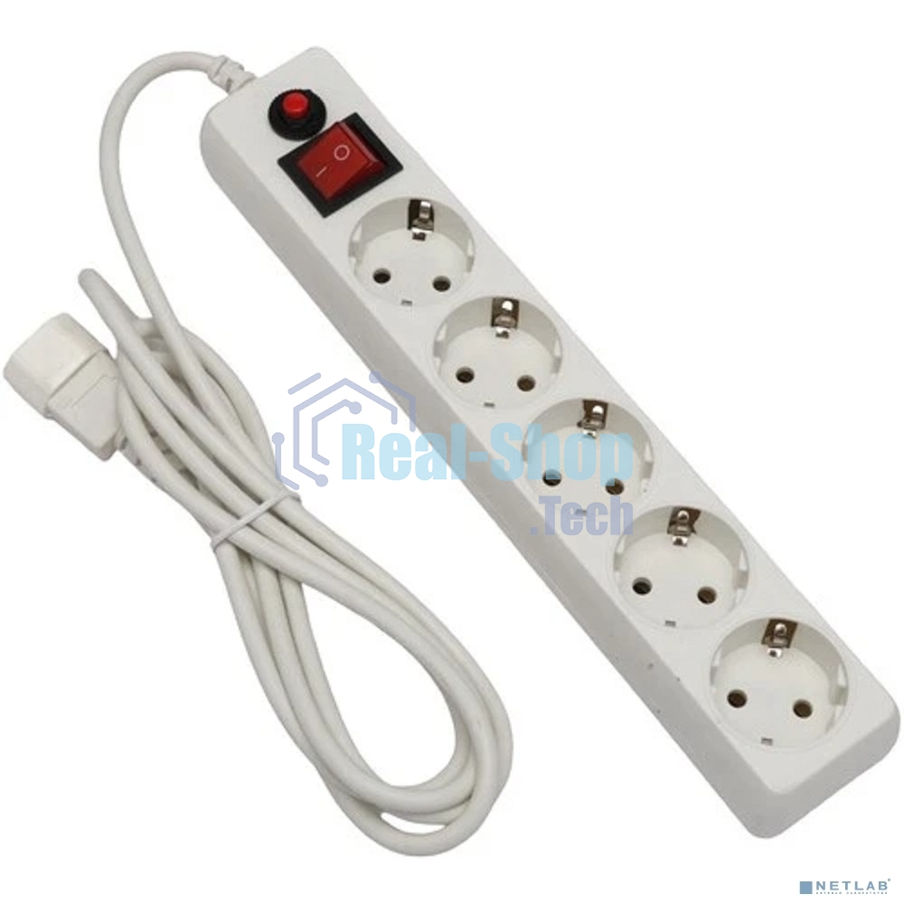 Сетевой фильтр Гарнизон для ИБП, 5 р, 10А, 1.8 м, ур.защиты 4, белый, пакет