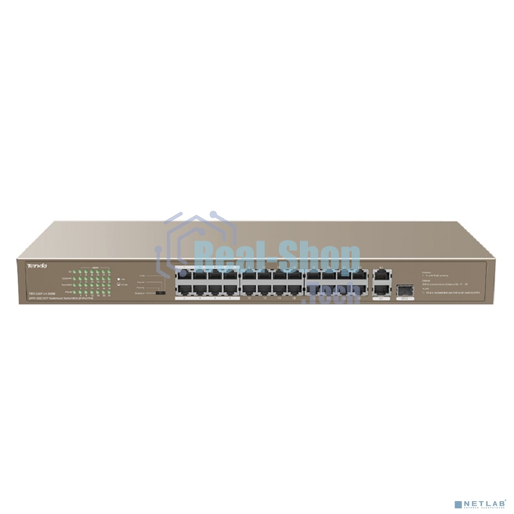 Коммутатор Tenda TEF1126P-24-250W 26-Портовыйбез управления FE c 24 портами PoE