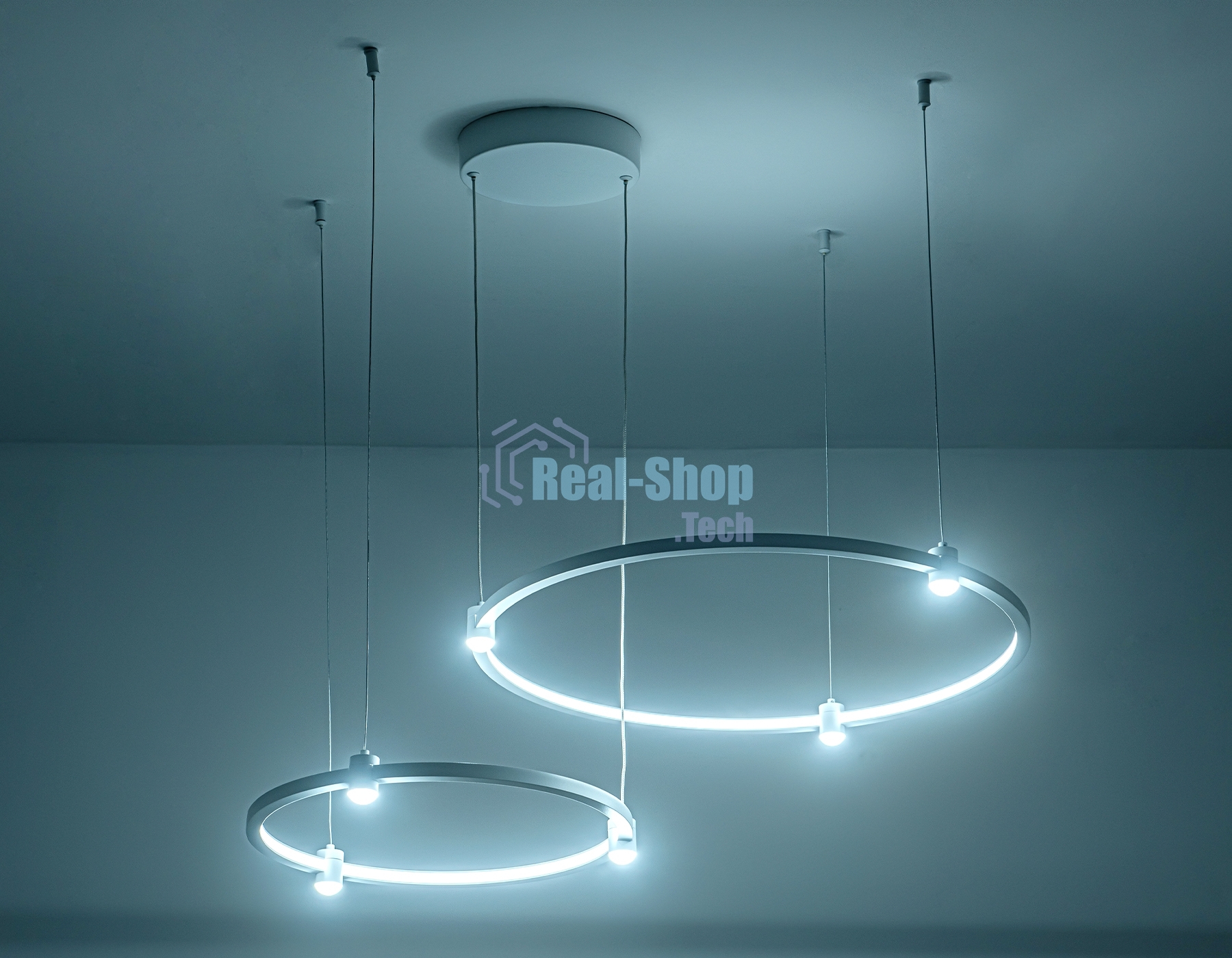Подвесной светодиодный светильник Ambrella light FL5521/2+6 WH белый 45W 3000K/4200K/6400K D600/400*1300 (без ПДУ)
