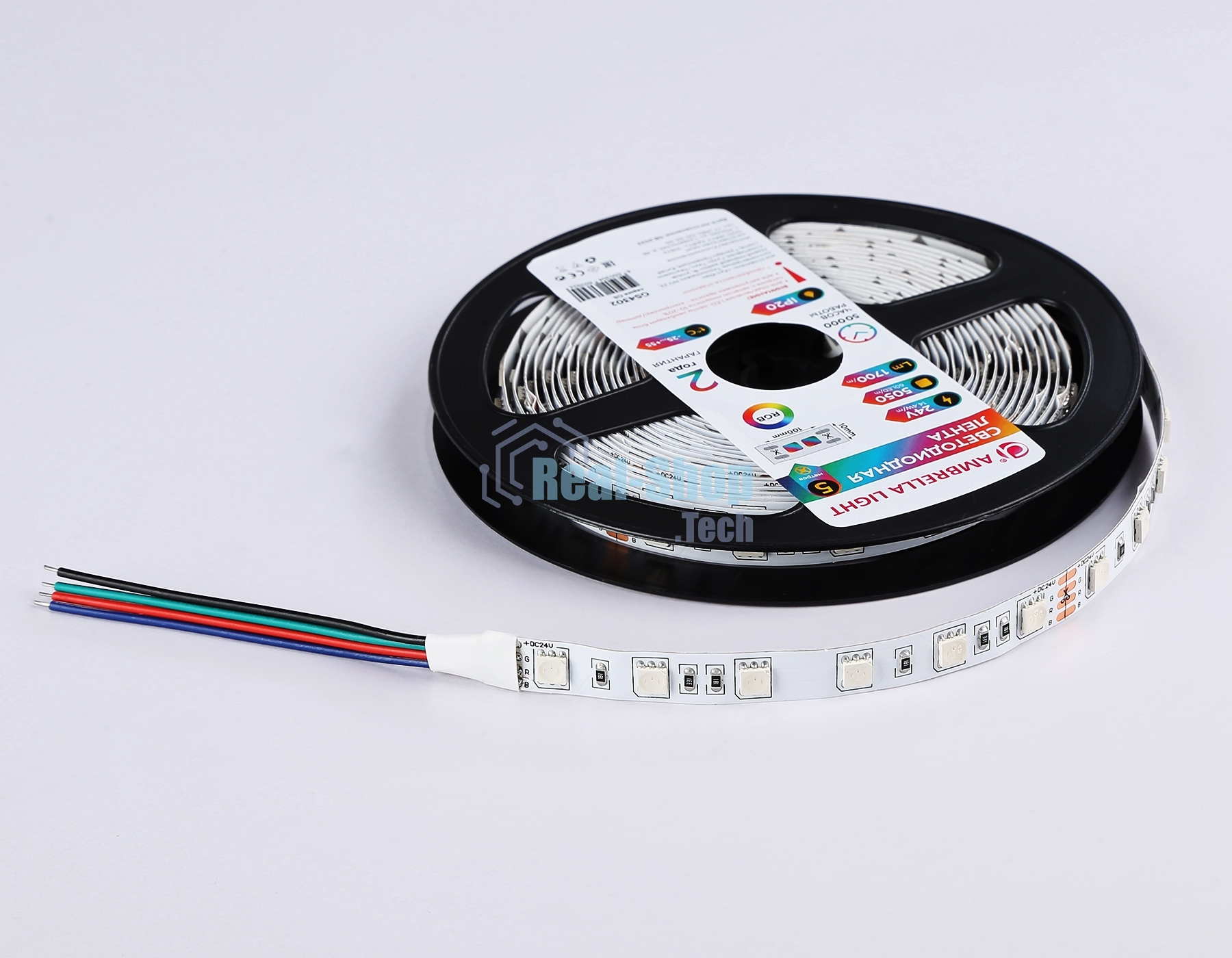 Светодиодная лента Ambrella light GS4302 5050 60Led/ 14.4W m/ 24V IP20 RGB/ 5000*10*1.87mm (4 конт.)