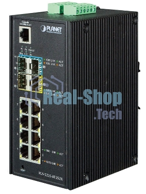 Коммутатор индустриальный PoE IGS-5225-8P4S для монтажа в DIN-рейку IP30 Industrial L2+/L4 8-Port 1000T 802.3at PoE+ 4-port 100/1000X SFP Full Managed Switch (-40 to 75 C, dual redundant power input on 48~56VDC terminal block, DIDO, ERPS Ring Supported, 1588)
