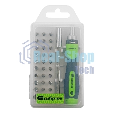 Отвертка реверсивная Сибртех для точных работ с набором бит и торцевых головок, 32 предметов, CrV