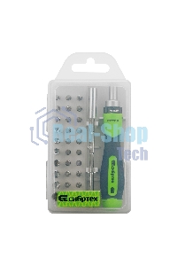 Отвертка реверсивная Сибртех для точных работ с набором бит и торцевых головок, 32 предметов, CrV