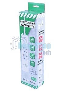 Бытовой удлинитель PowerCube, 2 р с/з вык.,3USB, 3500 Вт, 16А, 1.9 м, 3x1,0 (белый) PC-4-2M
